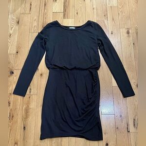 Leith Blouson Ruched Bodycon Long Sleeve Black Jersey Dress Women's Size S